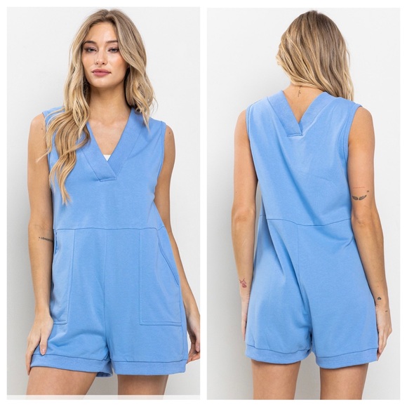 Boho Solid V-Neck Sleeveless Romper - Picture 3 of 3